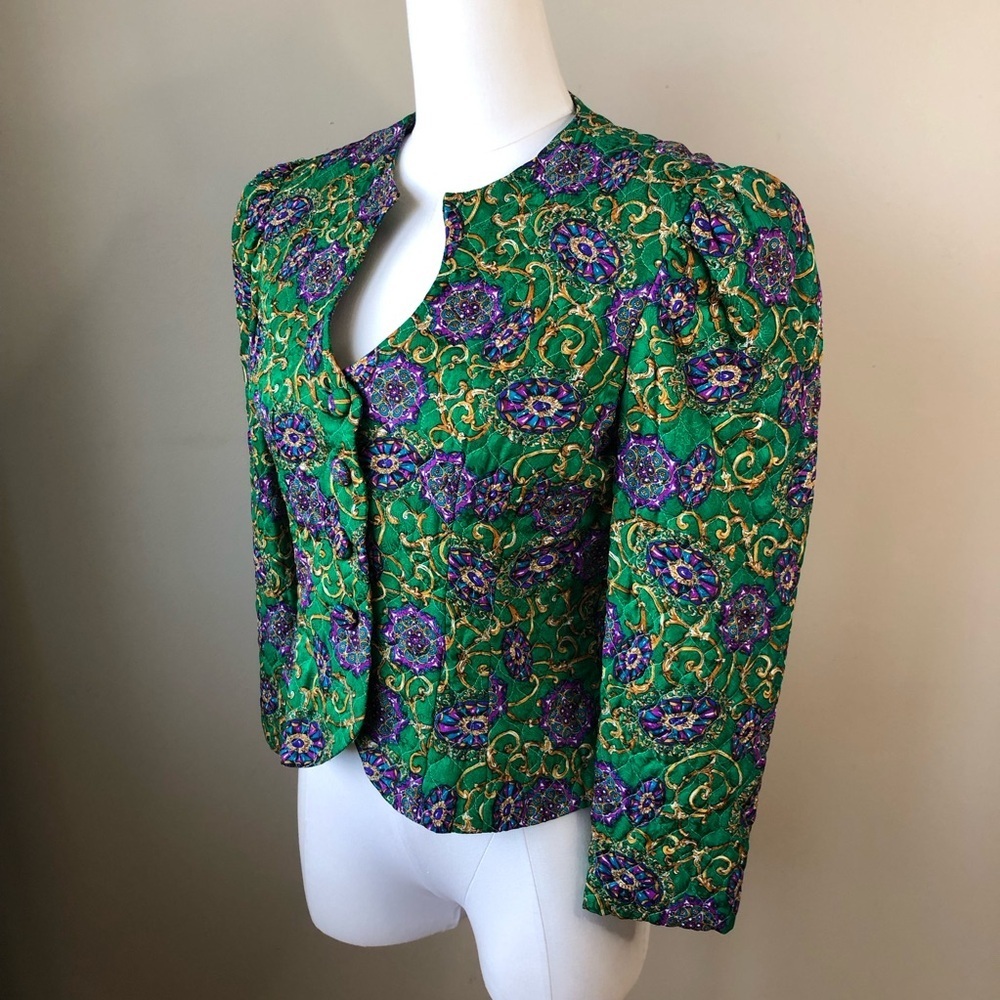 Vintage Emerald and Violet Brocade Blazer - Picture 3 of 8